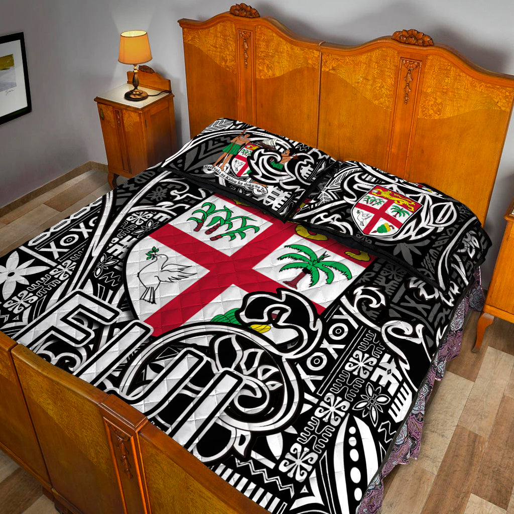 Fiji Quilt Bed Set Tapa Patterns Black And White Style LT6 - Polynesian Pride