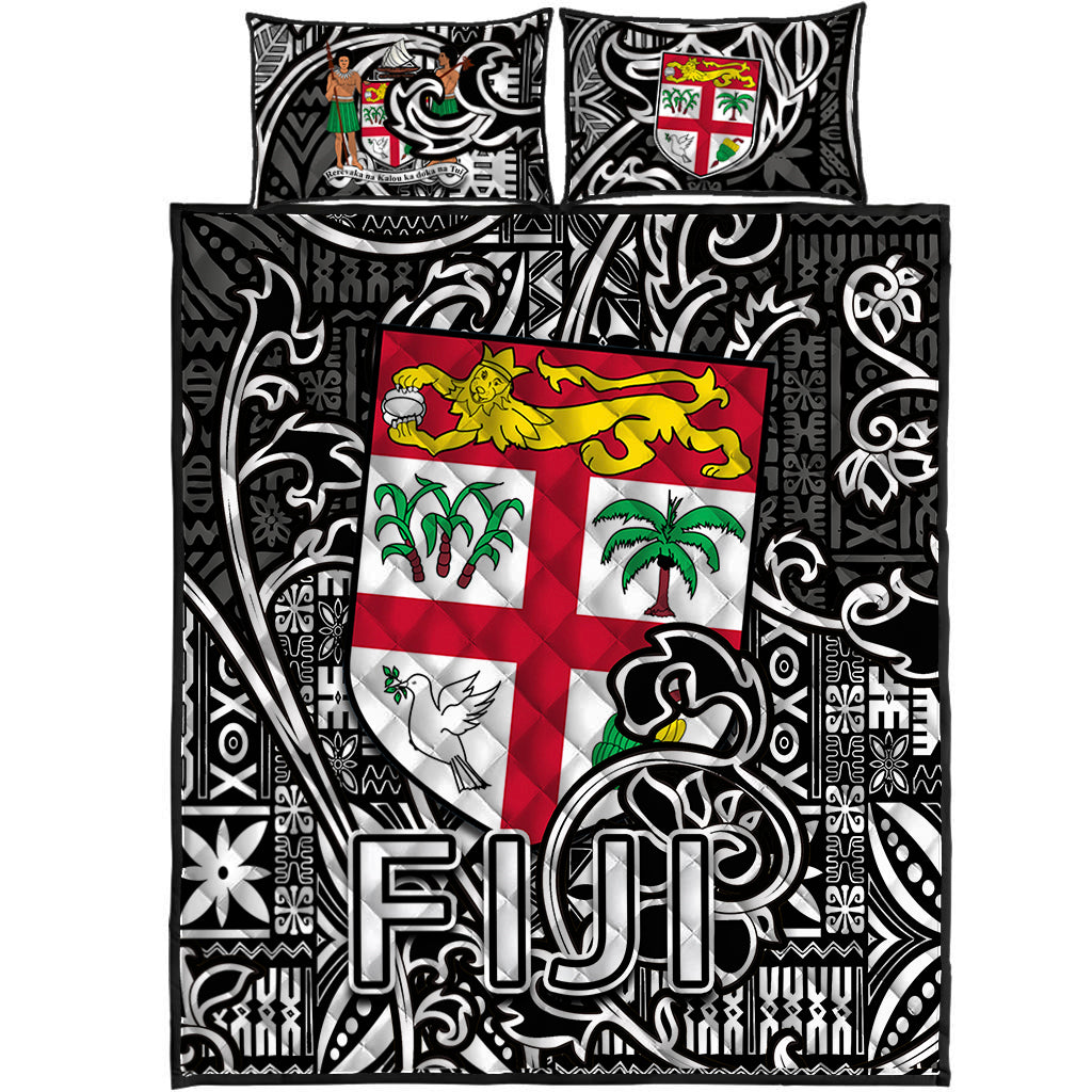 Fiji Quilt Bed Set Tapa Patterns Black And White Style LT6 - Polynesian Pride
