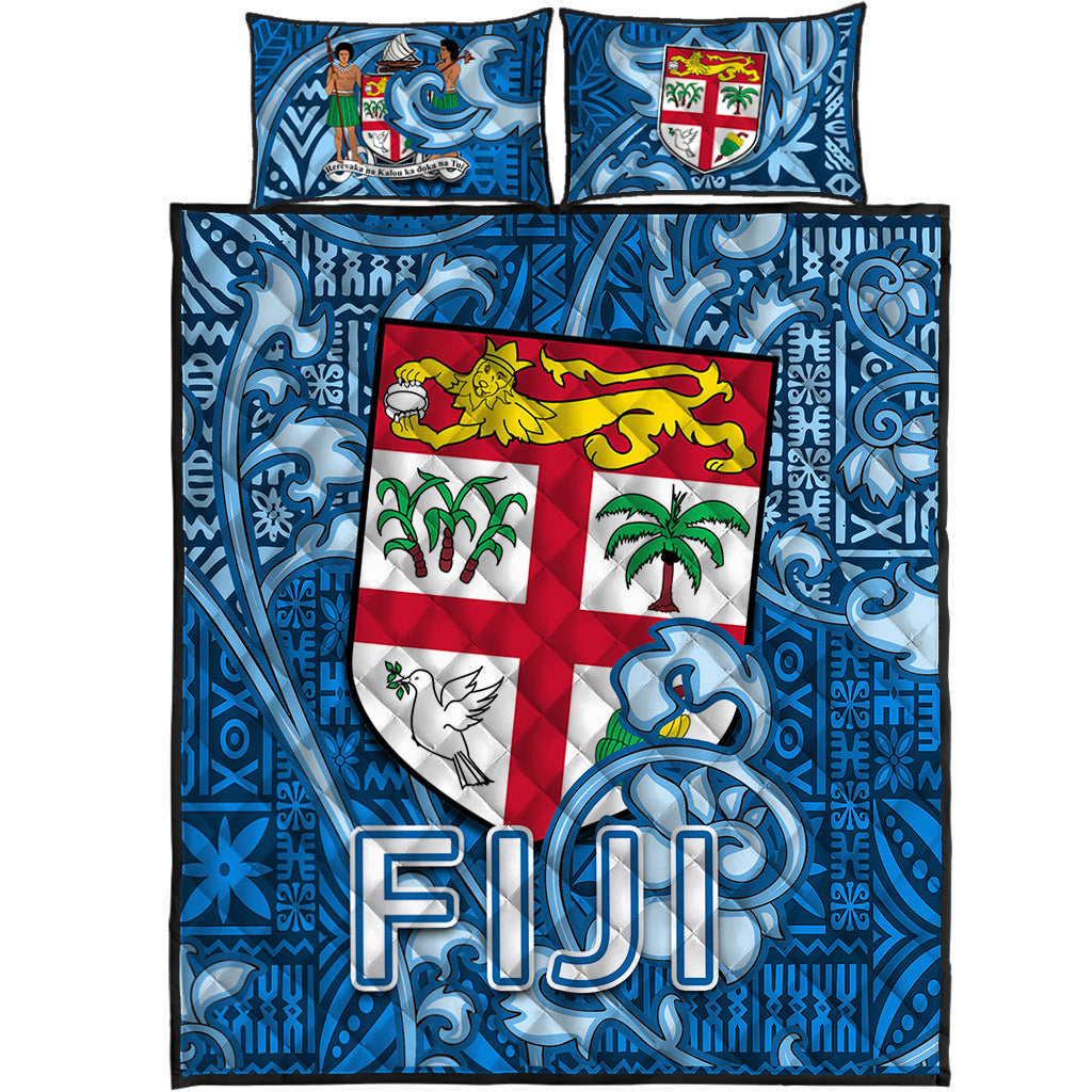 Fiji Quilt Bed Set Tapa Patterns Blue Style LT6 - Polynesian Pride