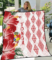Tonga Premium Quilt Diamond Style Mix Hibiscus - White LT7 White - Polynesian Pride