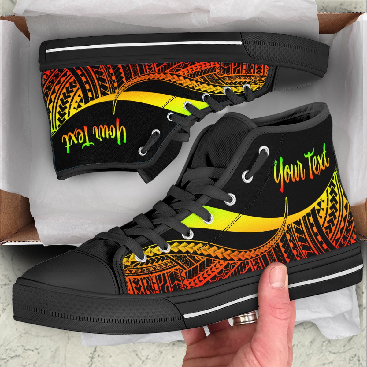 Marshall Islands Custom Personalised High Top Shoes Reggae - Polynesian Tentacle Tribal Pattern Crest Unisex Black - Polynesian Pride