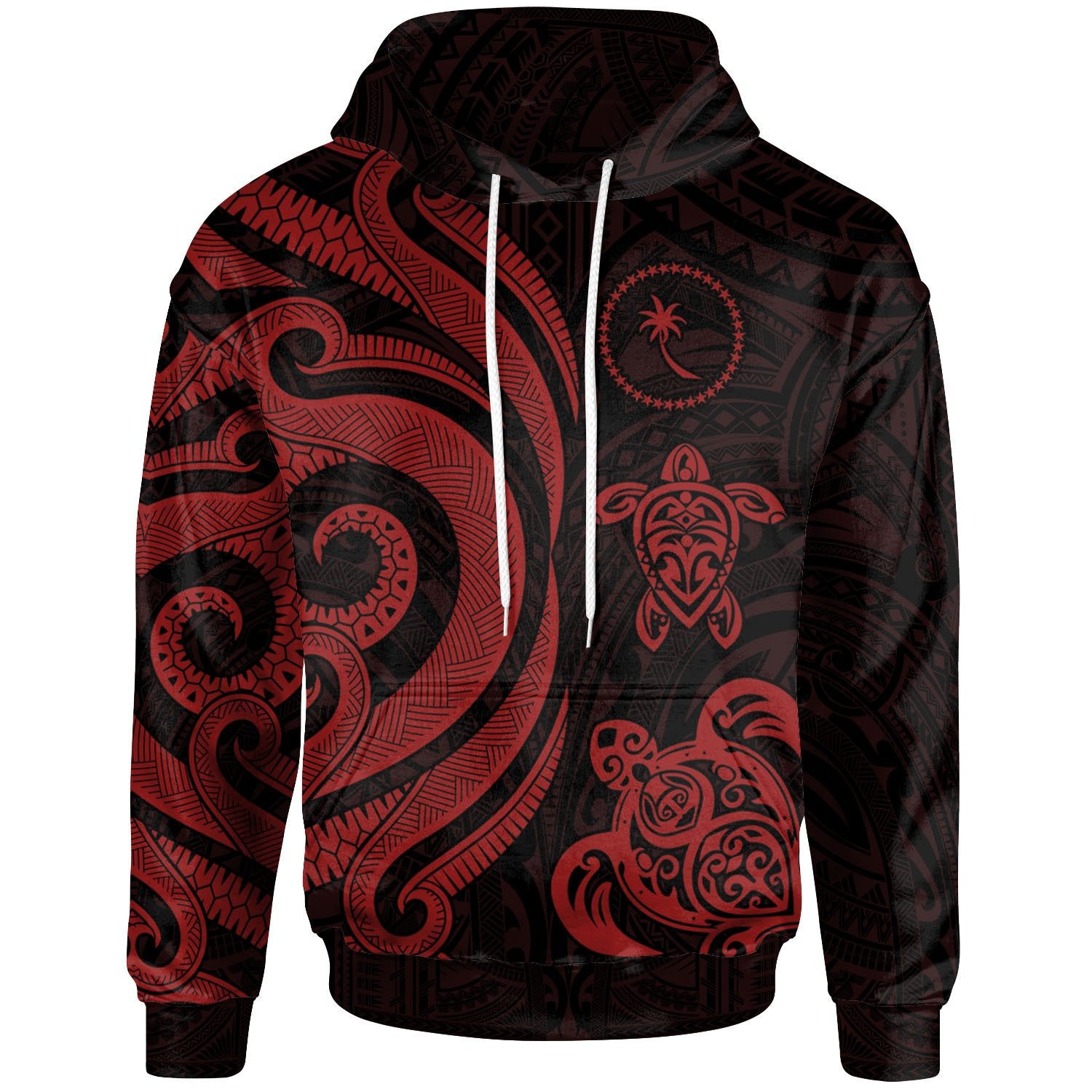 Chuuk Polynesian Hoodie Red Tentacle Turtle Unisex Red - Polynesian Pride