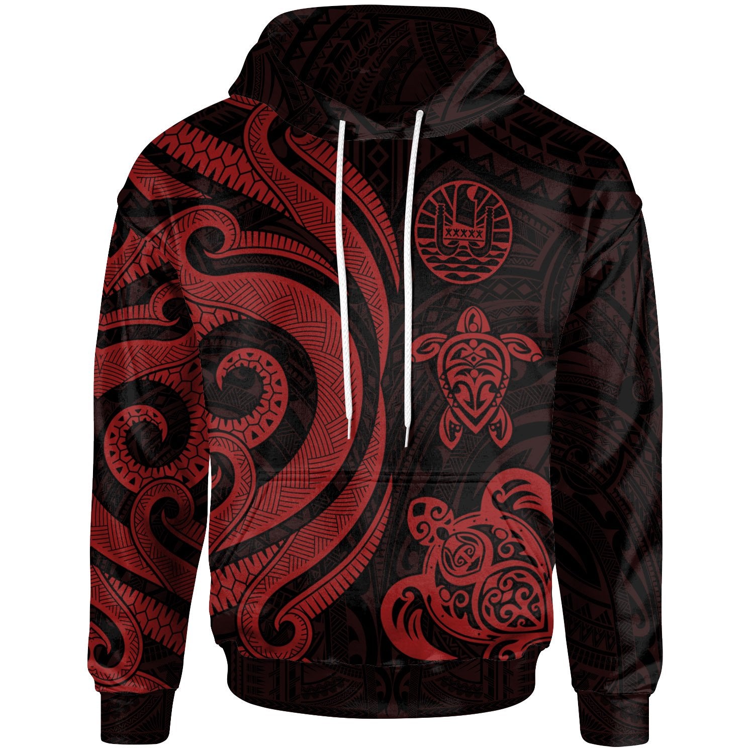 Tahiti Polynesian Hoodie Red Tentacle Turtle Unisex Red - Polynesian Pride