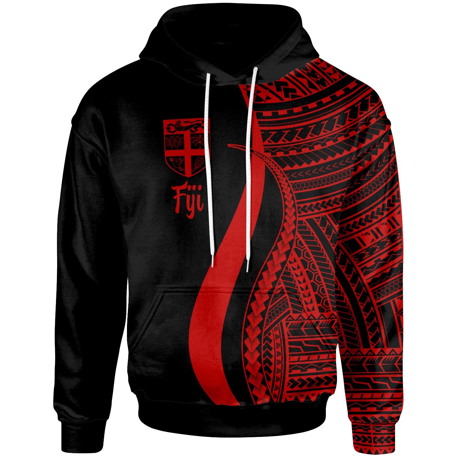 Fiji Hoodie Red Tentacle Tribal Pattern Unisex Red - Polynesian Pride