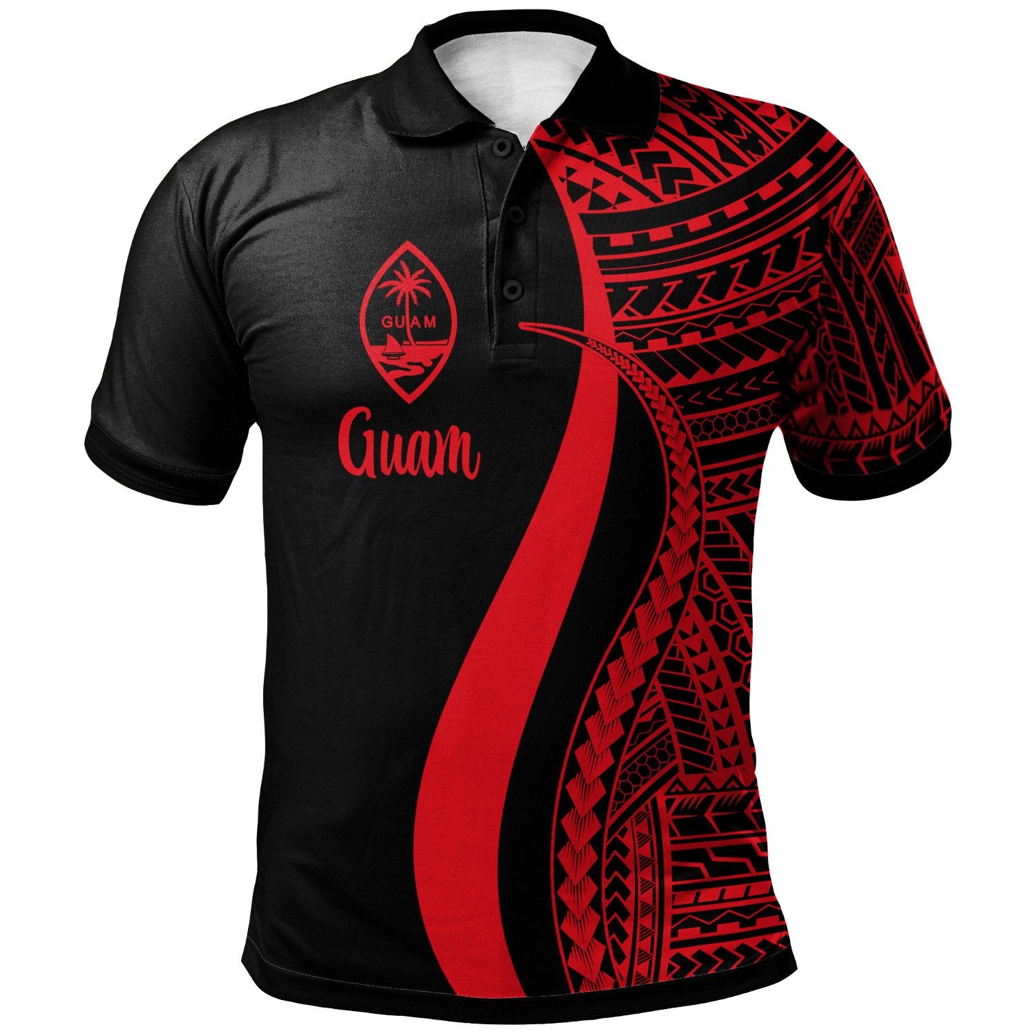 Guam Polo Shirt Red Polynesian Tentacle Tribal Pattern Unisex Red - Polynesian Pride