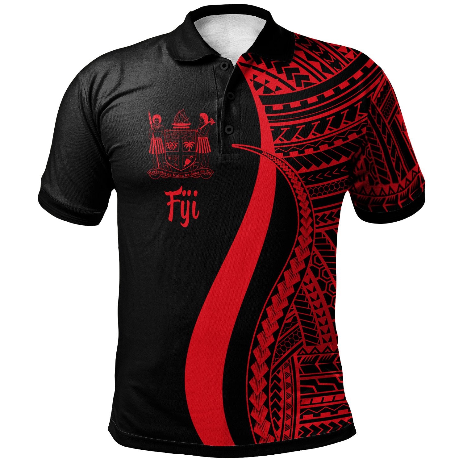 Fiji Polo Shirt Red Polynesian Tentacle Tribal Pattern Crest Unisex Red - Polynesian Pride