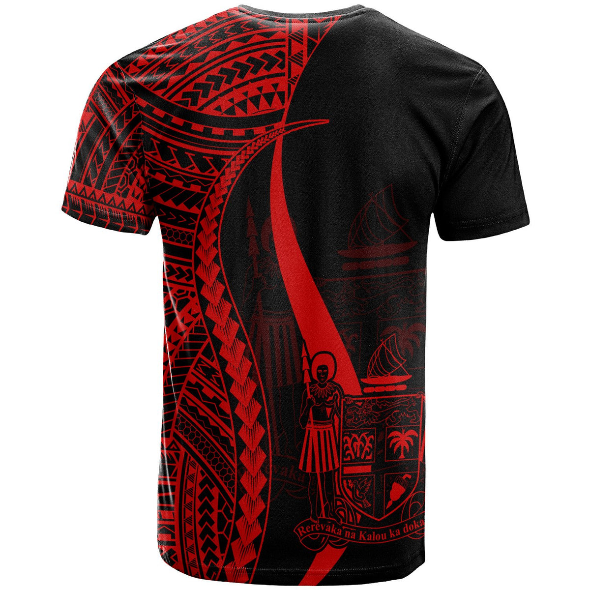 Fiji Custom T Shirt Red Polynesian Tentacle Tribal Pattern Crest - Polynesian Pride