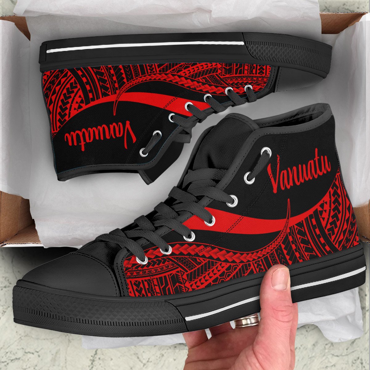 Vanuatu High Top Shoes Red - Polynesian Tentacle Tribal Pattern Unisex Black - Polynesian Pride