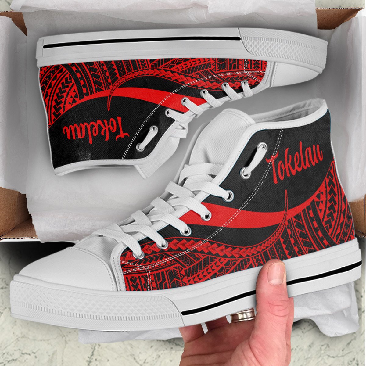 Tokelau High Top Shoes Red - Polynesian Tentacle Tribal Pattern - Polynesian Pride