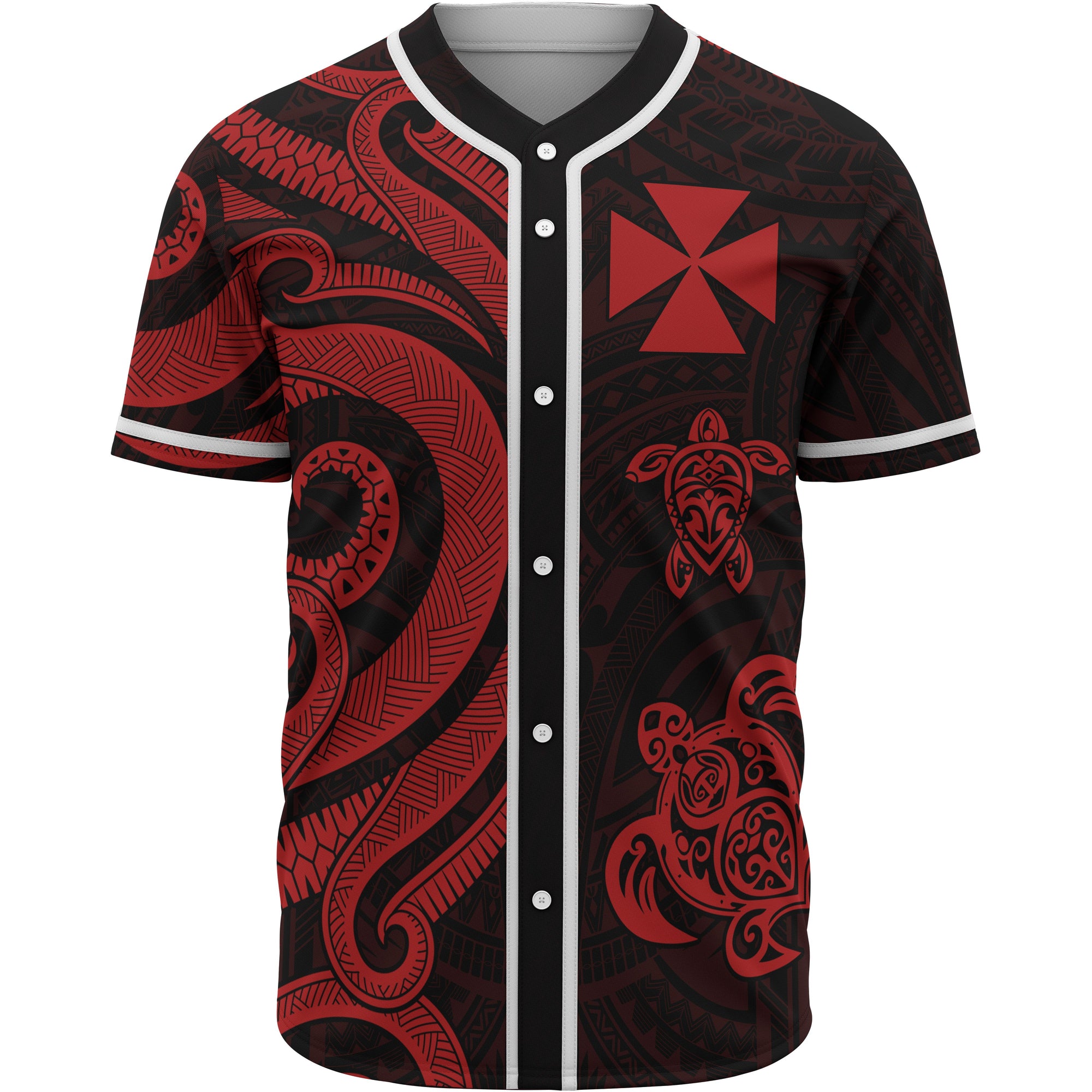 Wallis and Futuna Baseball Shirt - Red Tentacle Turtle Unisex Red - Polynesian Pride