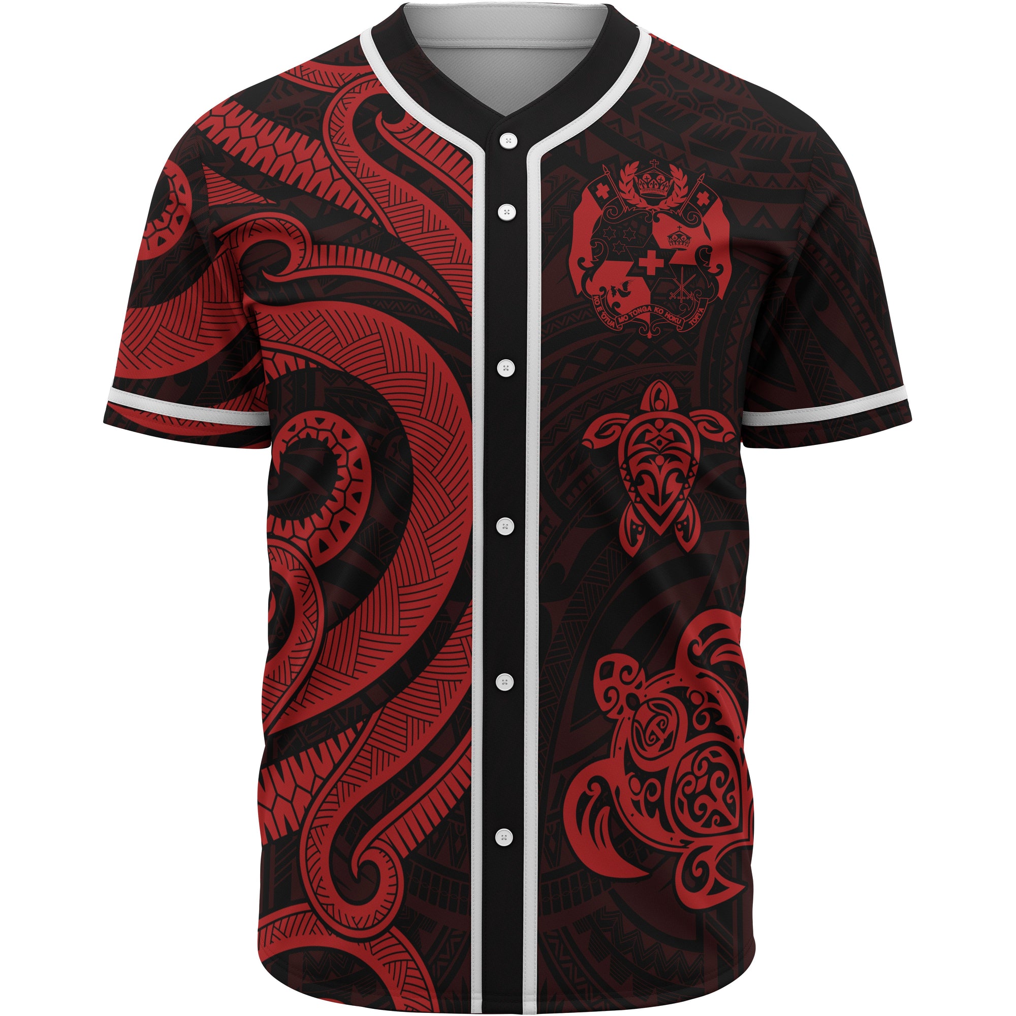 Samoa Baseball Shirt - Red Tentacle Turtle Unisex Red - Polynesian Pride