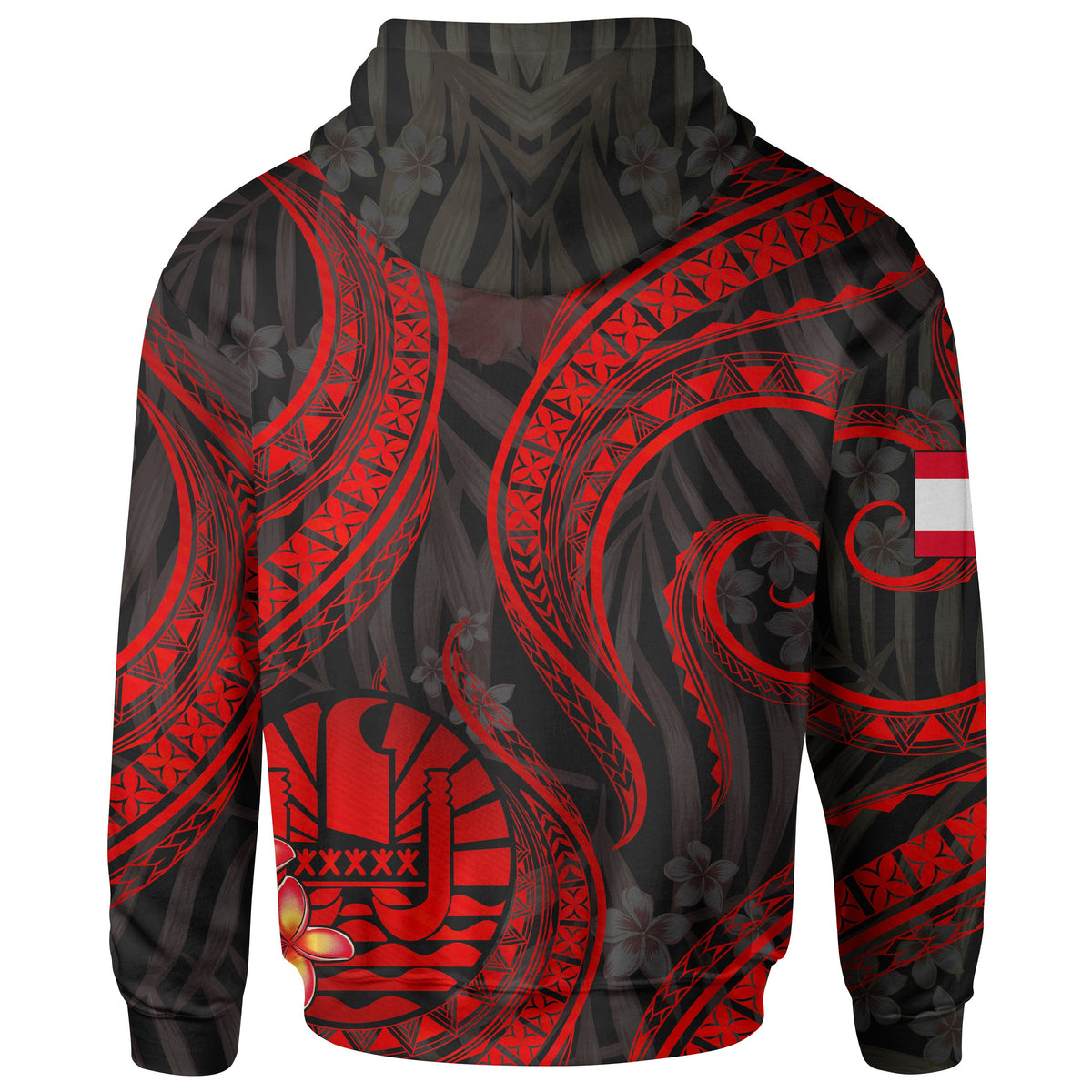 Tahiti Polynesian Hoodie Red Plumeria - Polynesian Pride