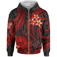 Tahiti Polynesian Zip up Hoodie Red Plumeria Unisex RED - Polynesian Pride
