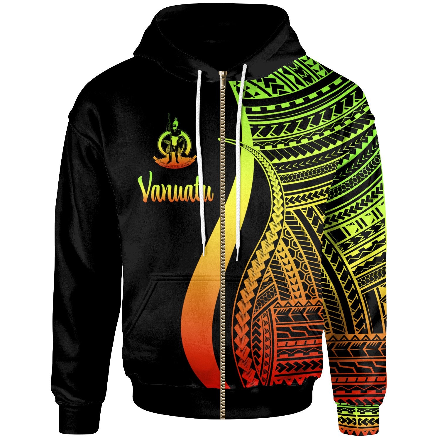 Vanuatu Zip up Hoodie Reggae Tentacle Tribal Pattern Unisex Reggae - Polynesian Pride
