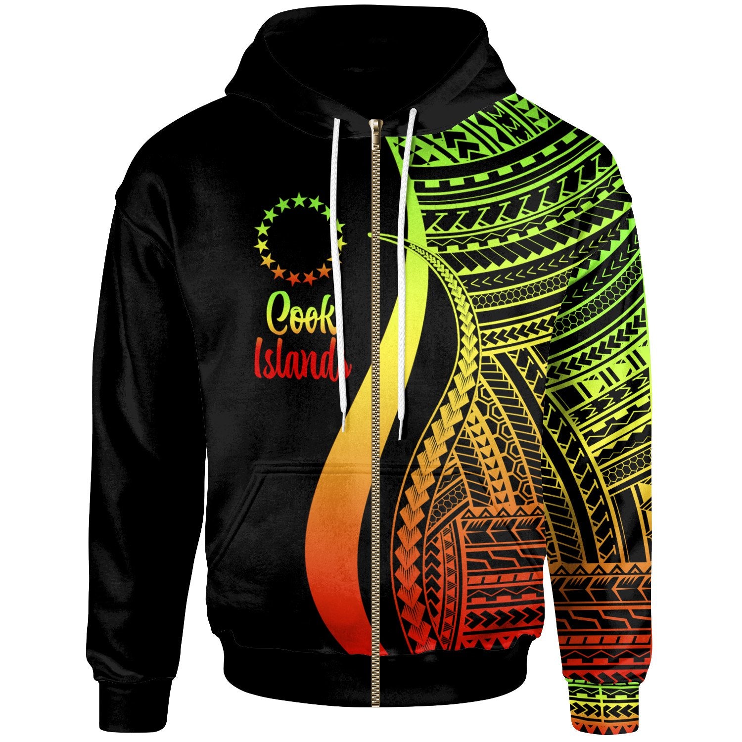 Cook Islands Zip up Hoodie Reggae Tentacle Tribal Pattern Unisex Reggae - Polynesian Pride