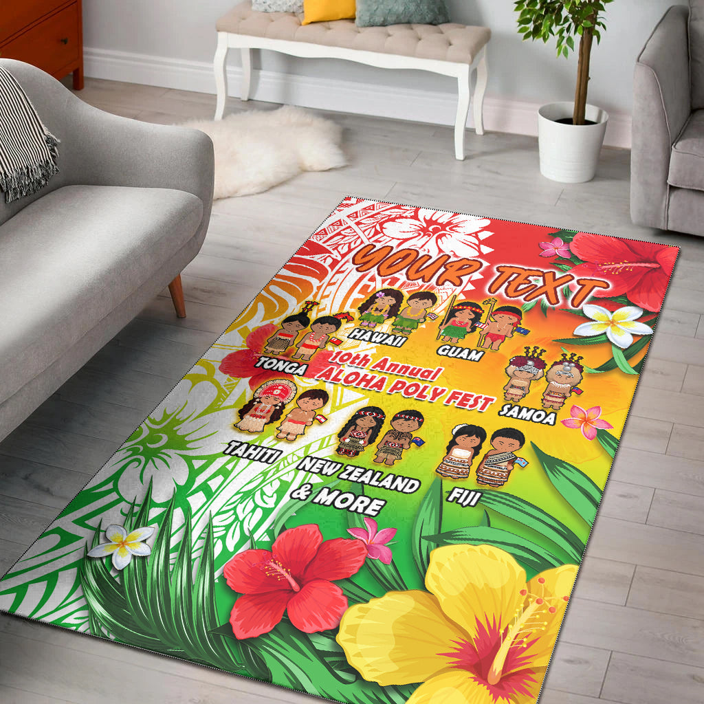 (Custom Personalised) Aloha Poly Fest Area Rug Polynesian Pattern With Tropical Flowers LT14 - Polynesian Pride