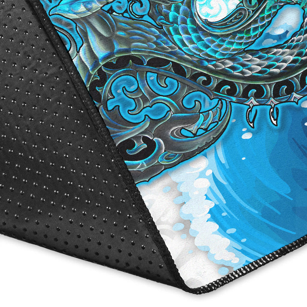 (Custom Personalised) Manaia Maori Area Rug Fern Aotearoa Blue Waves LT13 - Polynesian Pride