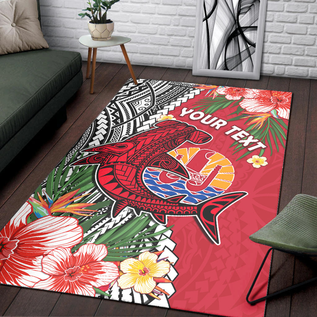 (Custom Personalised) Tahiti Islands Area Rug Polynesian Shark Mix Tropical Flowers LT14 - Polynesian Pride