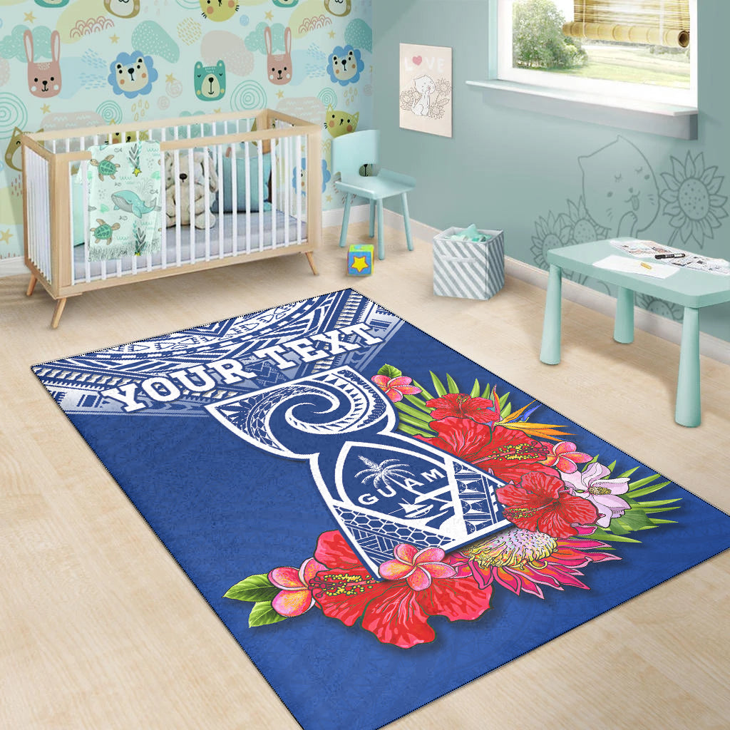 (Custom Personalised) Guam Chamorro Area Rug Guaman Latte Stone Tropical Flowers Blue Version LT14 - Polynesian Pride