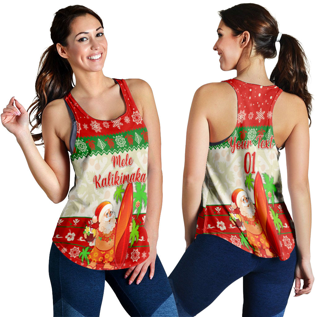 (Custom Personalised) Hawaii Christmas Women Racerback Tank Santa Claus Surfing Simple Style - Beige Red LT8 - Polynesian Pride