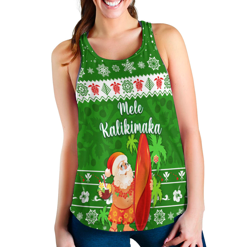 (Custom Personalised) Hawaii Christmas Racerback Tank Santa Claus Surfing Simple Style - Green LT8 - Polynesian Pride