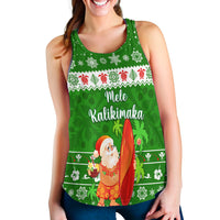 (Custom Personalised) Hawaii Christmas Racerback Tank Santa Claus Surfing Simple Style - Green LT8 - Polynesian Pride