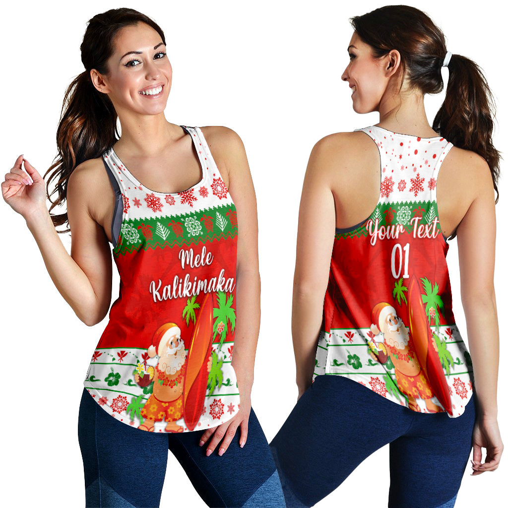 (Custom Personalised) Hawaii Christmas Women Racerback Tank Santa Claus Surfing Simple Style - White LT8 - Polynesian Pride