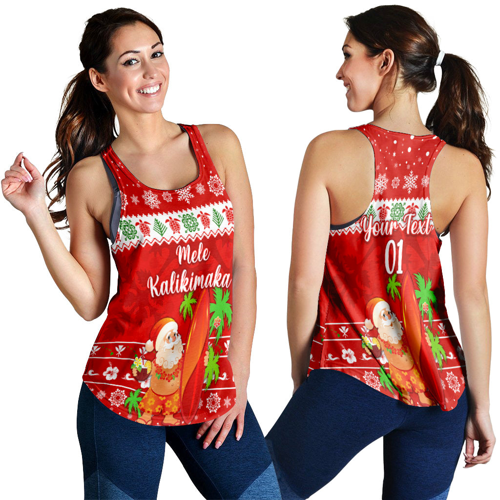 (Custom Personalised) Hawaii Christmas Women Racerback Tank Santa Claus Surfing Simple Style - Red LT8 - Polynesian Pride