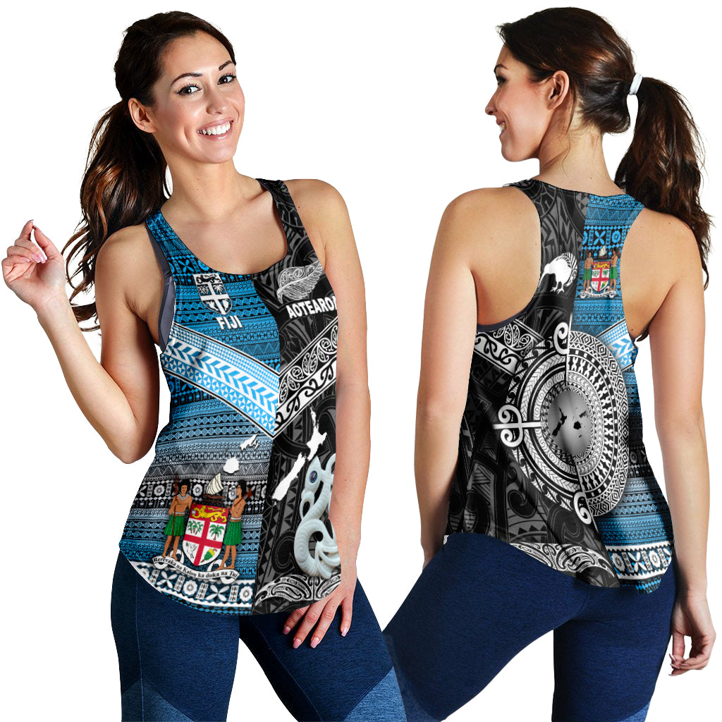 New Zealand Maori Aotearoa Fiji Tapa Together Women Racerback Tank - Black LT8 Black - Polynesian Pride