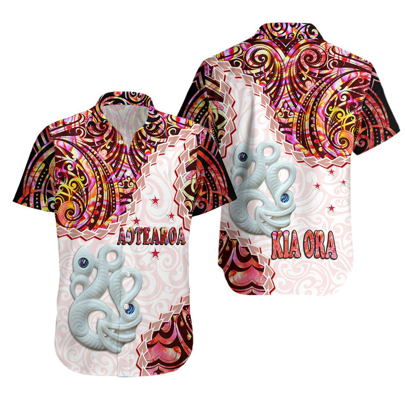 New Zealand Maori Hawaiian Shirt Aotearoa Manaia Red Paua Shell - Kia Ora LT9 Red - Polynesian Pride