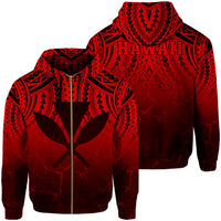 Hawaii Polynesian Kanaka Map Eruption Hoodie Zip Roman Style Red Unisex Red - Polynesian Pride
