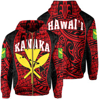 Polynesian Kanaka Maoli Hawaii Zip Hoodie Red Gel Style Unisex Red - Polynesian Pride