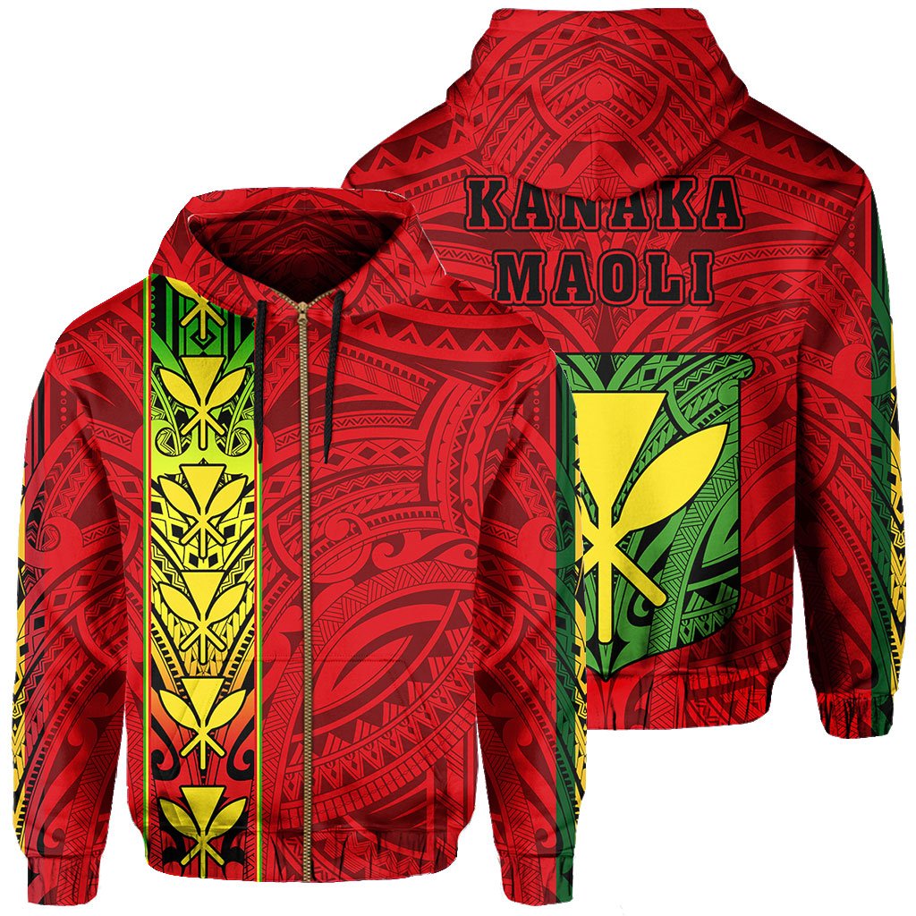 Polynesian Kanaka Flag Kanaka Maoli Hawaii Zip Hoodie Red Unisex Red - Polynesian Pride