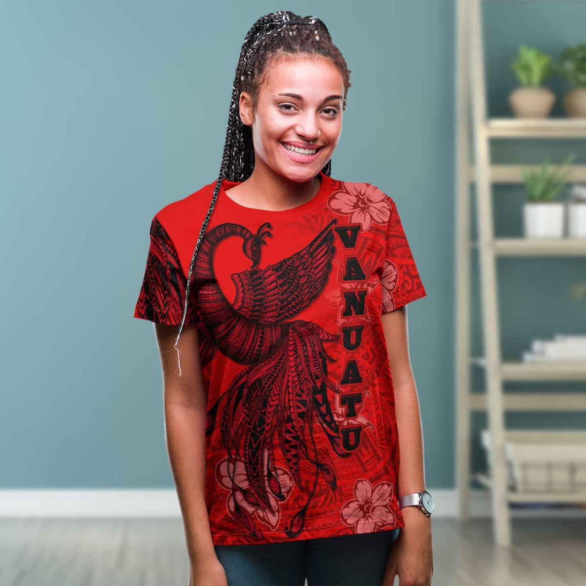 Vanuatu T Shirt Polynesian Phoenix Bird, Fairytales Bird Red - Polynesian Pride