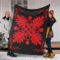 Hawaiian Quilt Maui Plant And Hibiscus Premium Blanket - Red Black - AH - Polynesian Pride