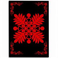 Hawaiian Quilt Maui Plant And Hibiscus Pattern Area Rug - Red Black - AH Red - Polynesian Pride