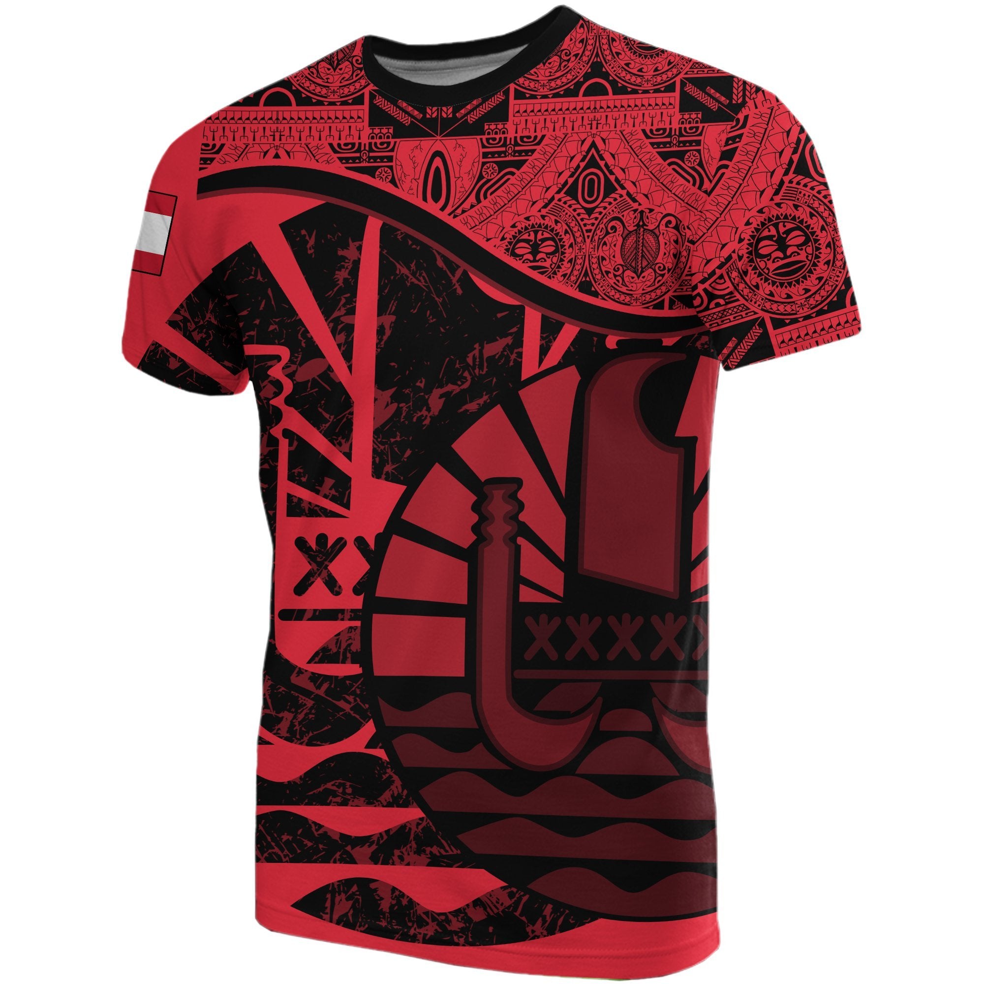 Tahiti T Shirt Tahiti Flag Vintage Style Red A02 Unisex Red - Polynesian Pride