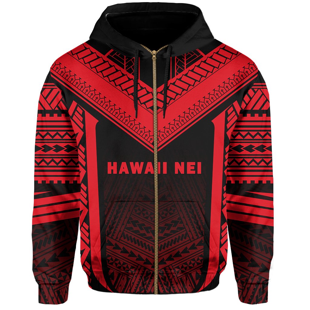 Hawaii Kanaka Polynesian Zip up Hoodie Active Red - Polynesian Pride