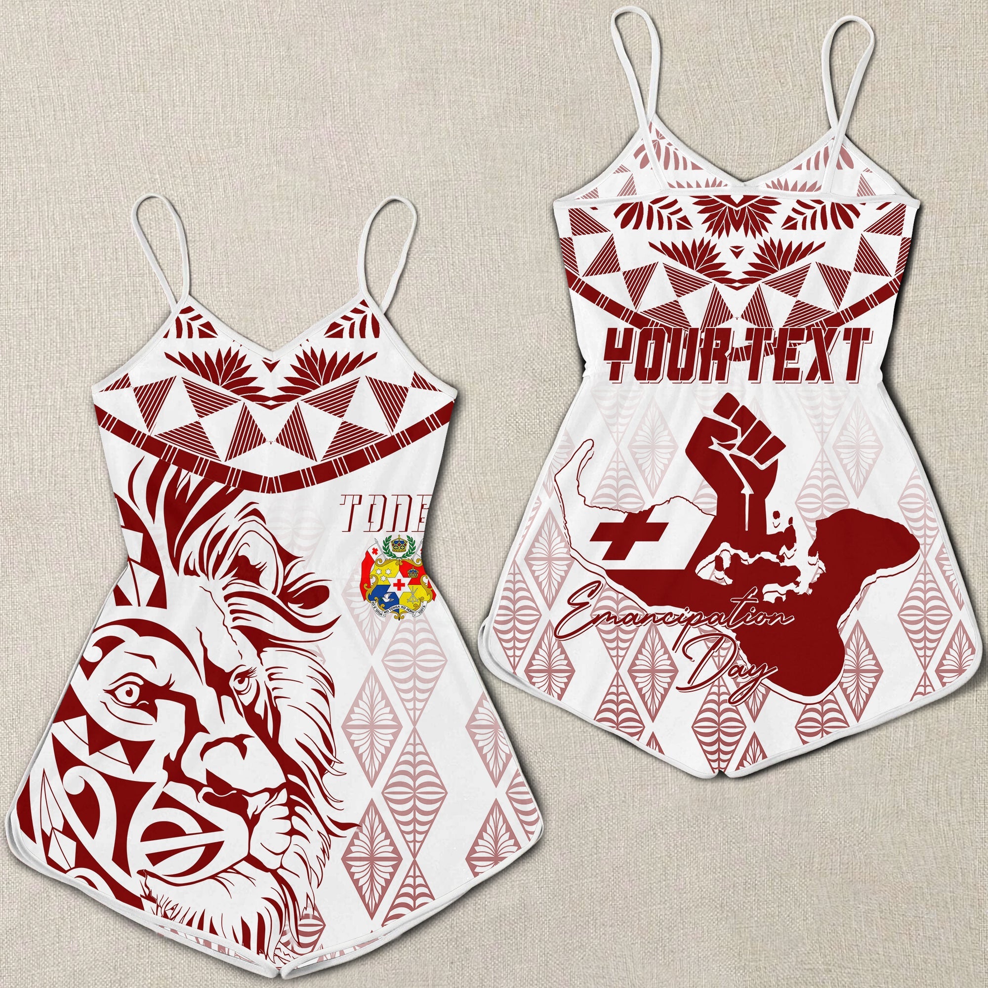 Tonga Personalised Rompers Emancipation Day Lion Style LT7 White - Polynesian Pride