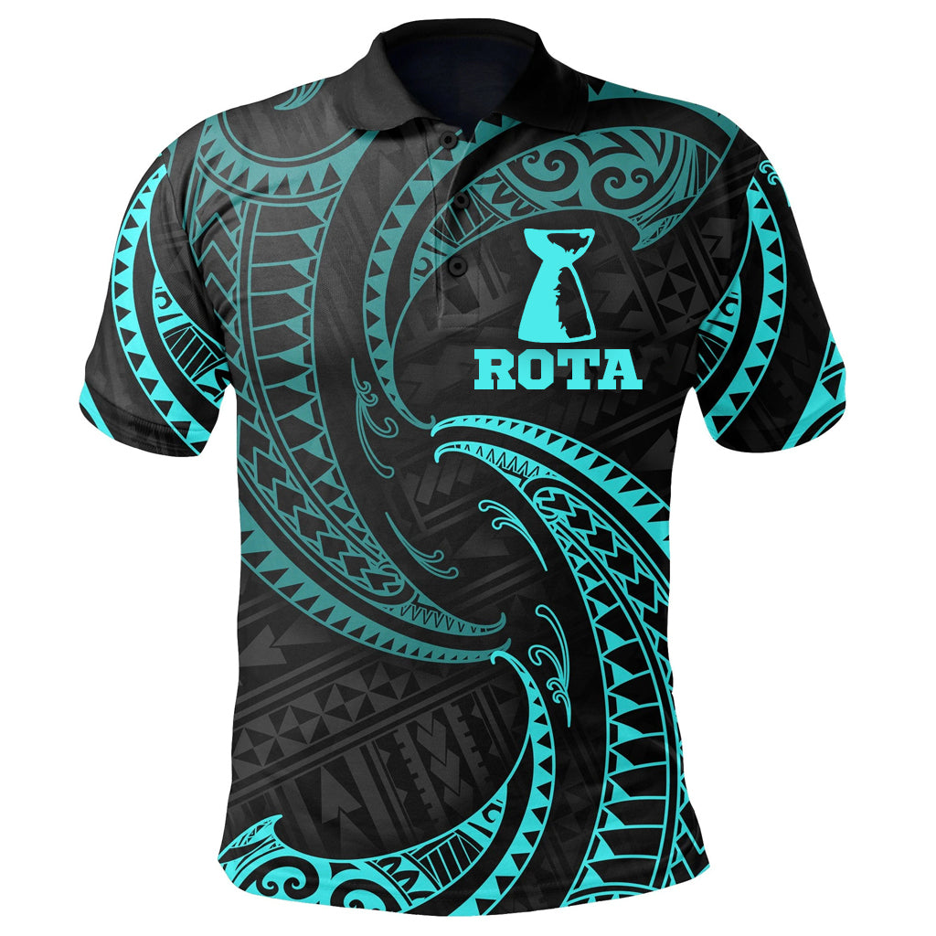 (Rota) Guam Polynesian Polo Shirt Neon Blue Tribal Wave Unisex Neon Blue - Polynesian Pride