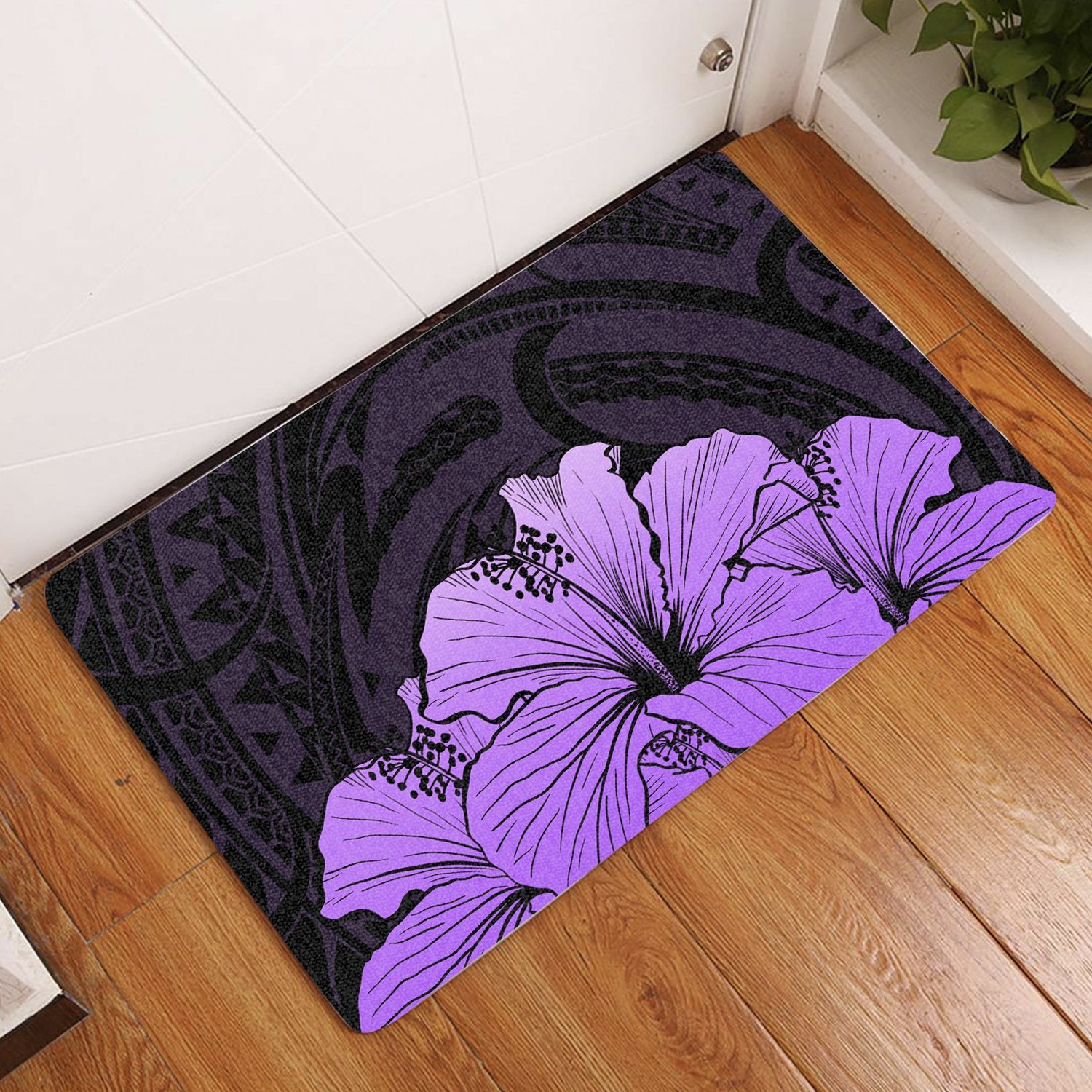 Royal Hibiscus Polynesian Tribal Door Mat Violet AH Door Mat Violet - Polynesian Pride