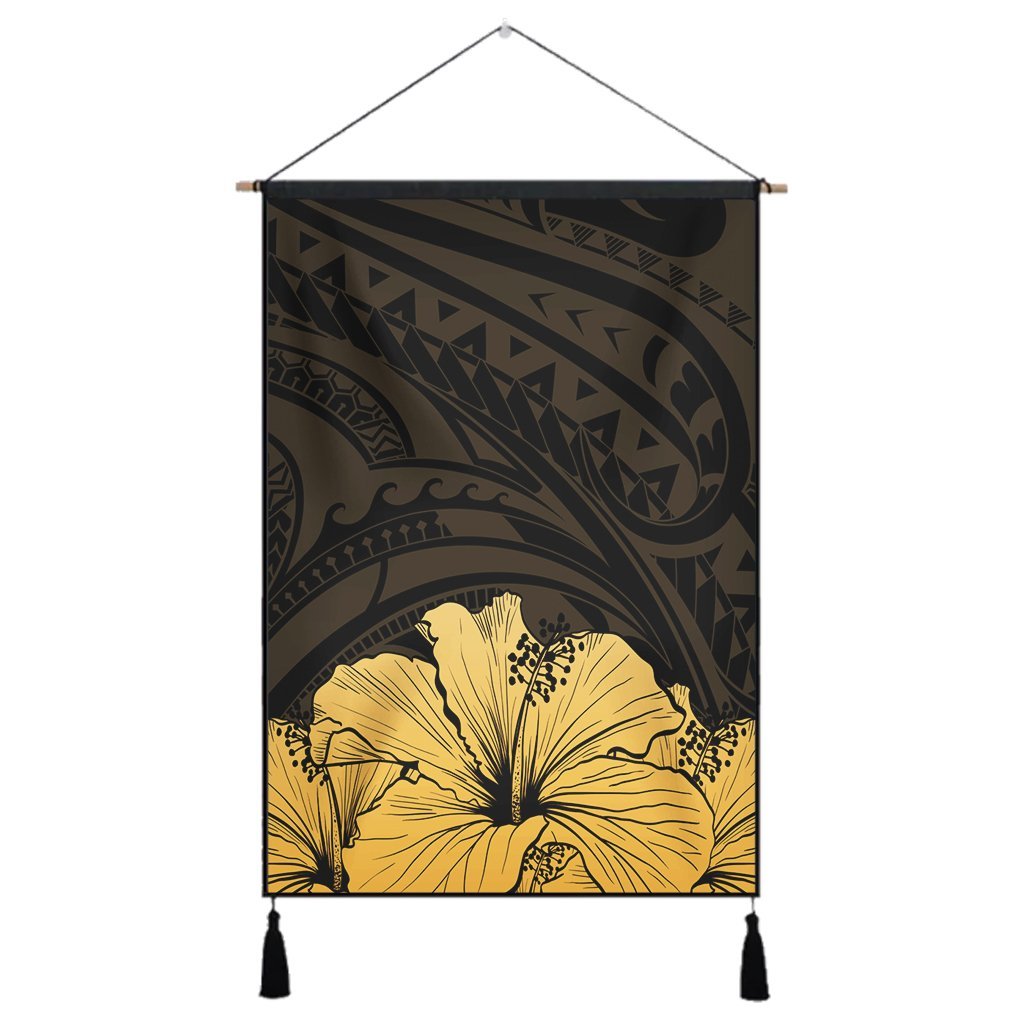 Royal Hibiscus Polynesian Tribal Golden Hanging Poster - AH Hanging Poster Cotton And Linen - Polynesian Pride