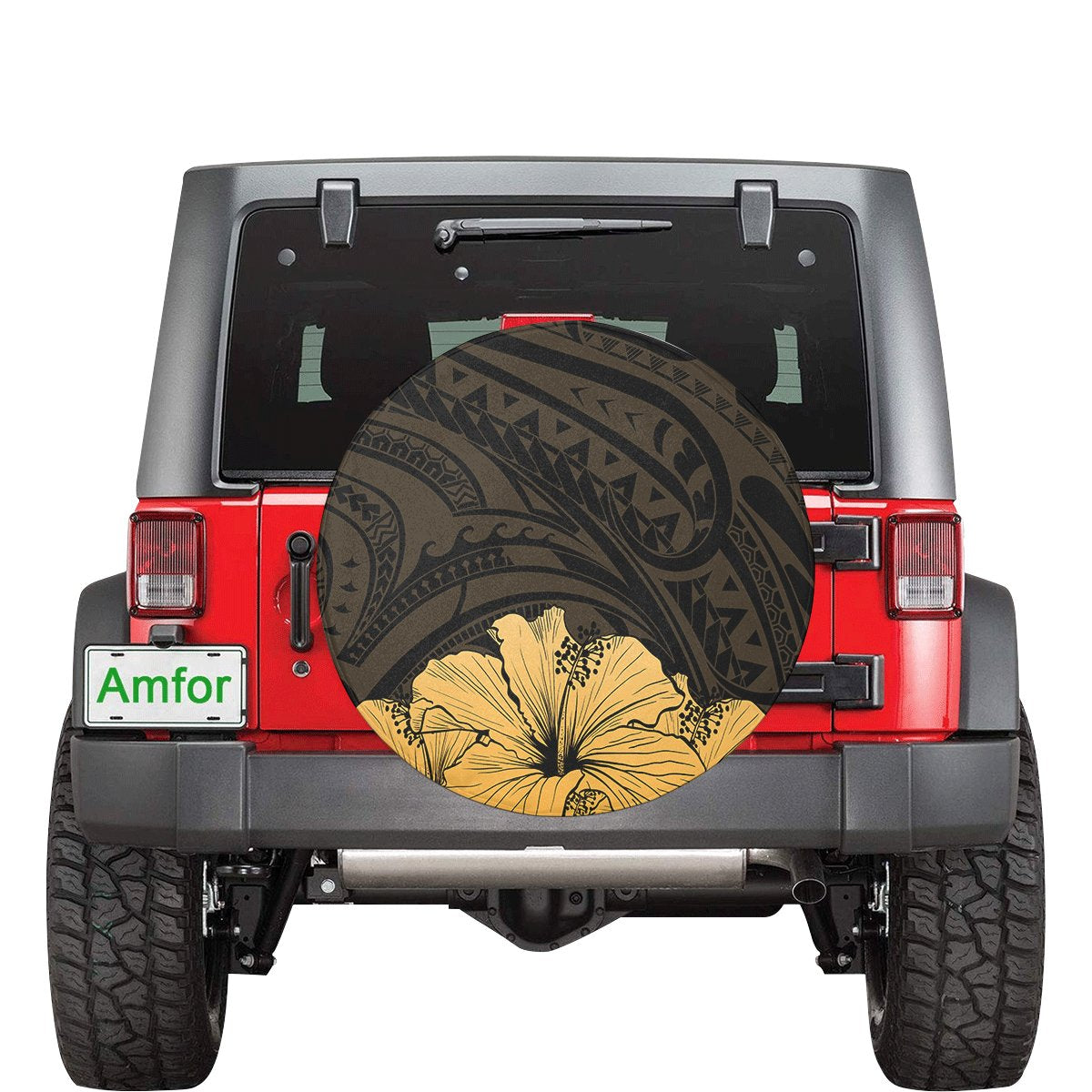 Royal Hibiscus Polynesian Tribal Golden Spare Tire Cover AH Gold - Polynesian Pride