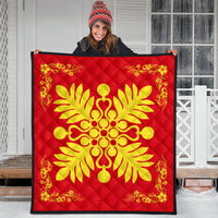 Hawaiian Quilt Maui Plant And Hibiscus Premium Quilt - Royal - AH - Polynesian Pride