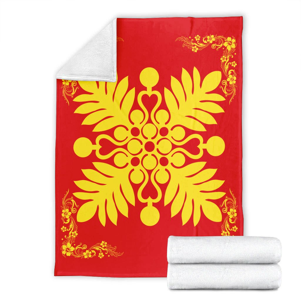 Hawaiian Quilt Maui Plant And Hibiscus Premium Blanket - Royal - AH - Polynesian Pride