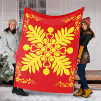 Hawaiian Quilt Maui Plant And Hibiscus Premium Blanket - Royal - AH - Polynesian Pride