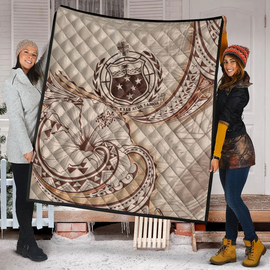Samoa Premium Quilt - Hibiscus Flowers Vintage Style - Polynesian Pride