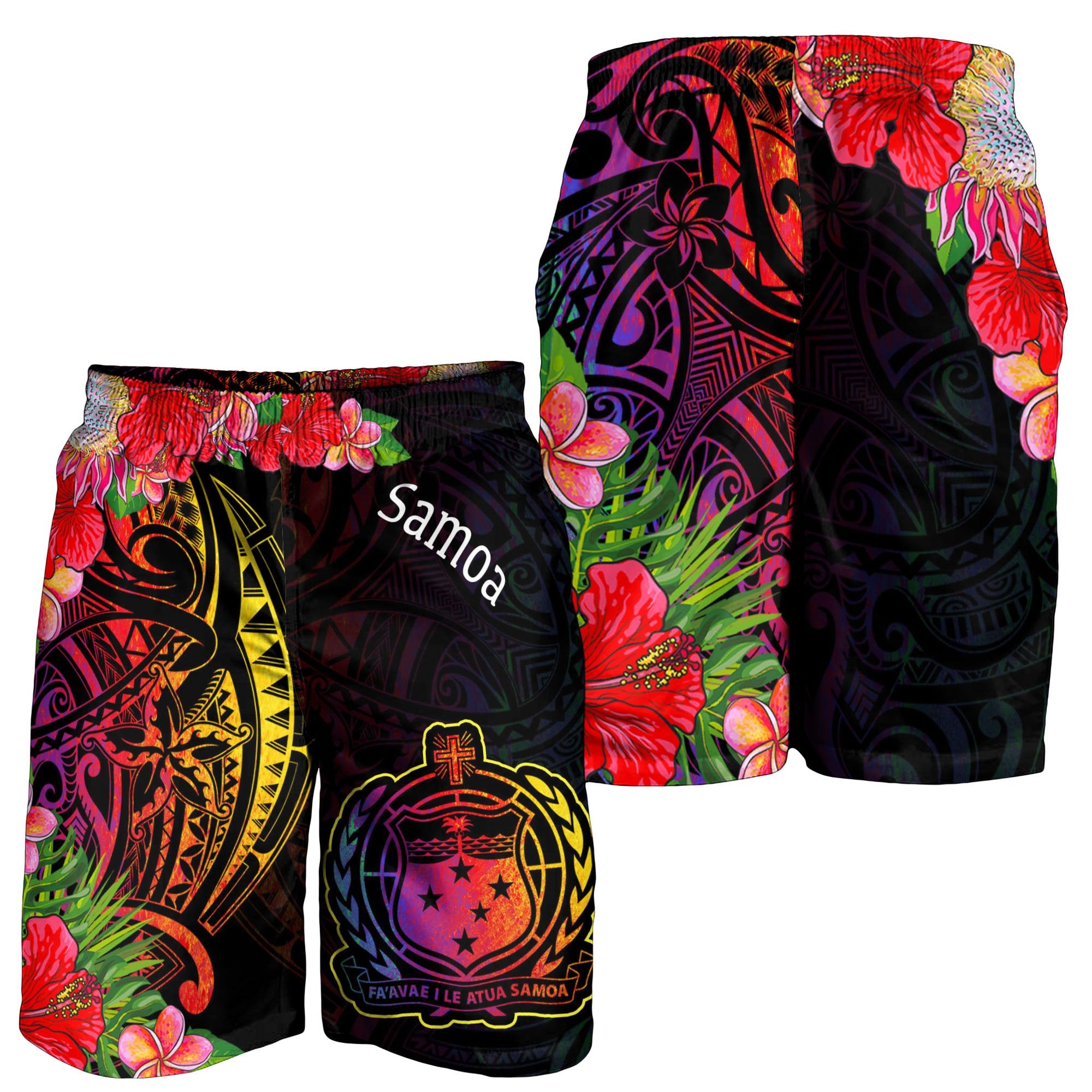 Samoa Men's Shorts - Tropical Hippie Style Black - Polynesian Pride