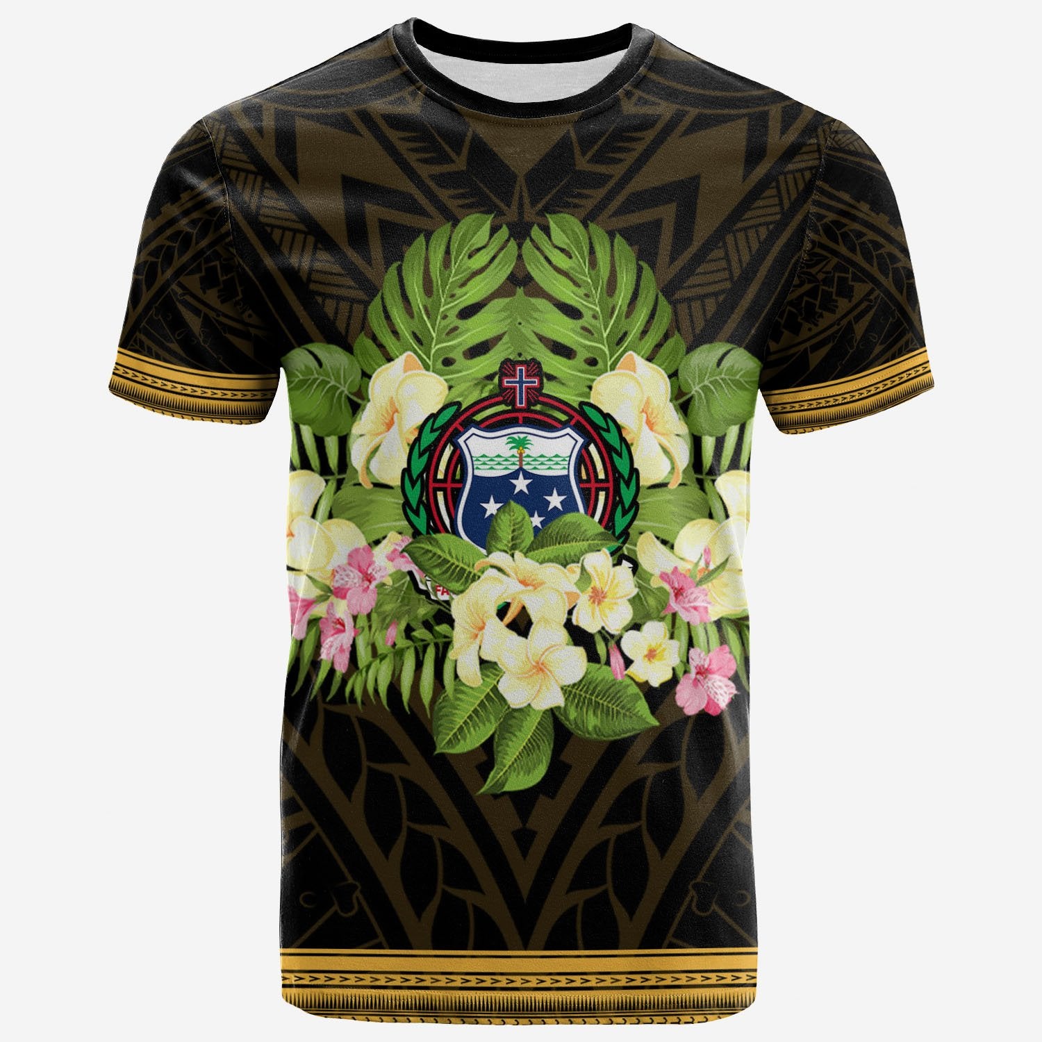 Samoa T Shirt Polynesian Gold Patterns Collection Unisex Black - Polynesian Pride