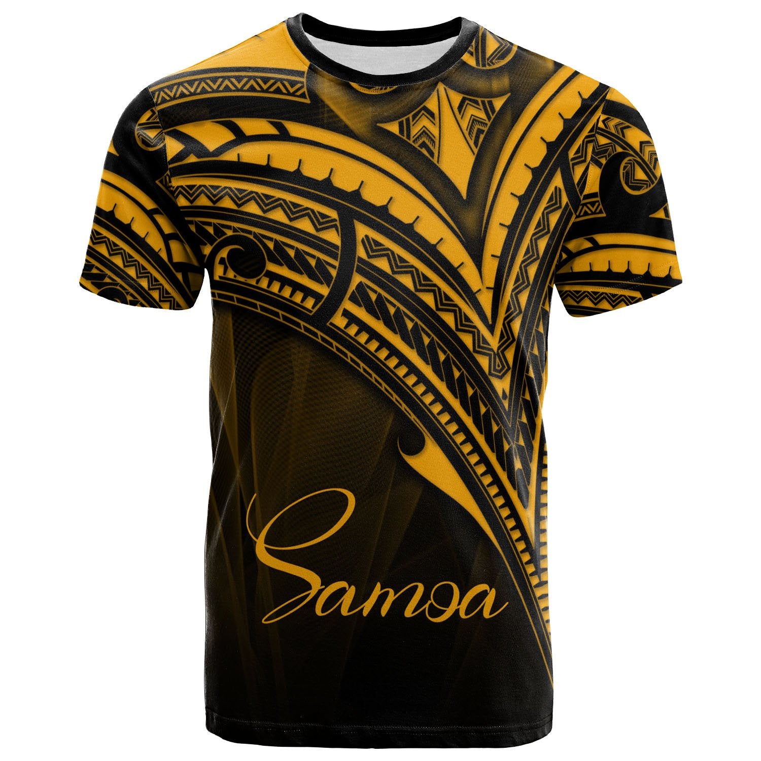 Samoa T Shirt Gold Color Cross Style Unisex Black - Polynesian Pride